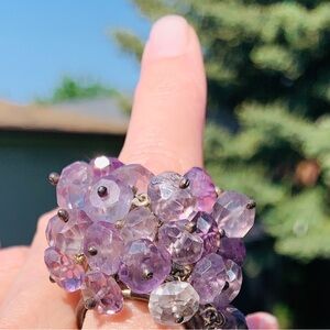 Vintage 1970s Genuine Amethyst Cluster Sterling Ring